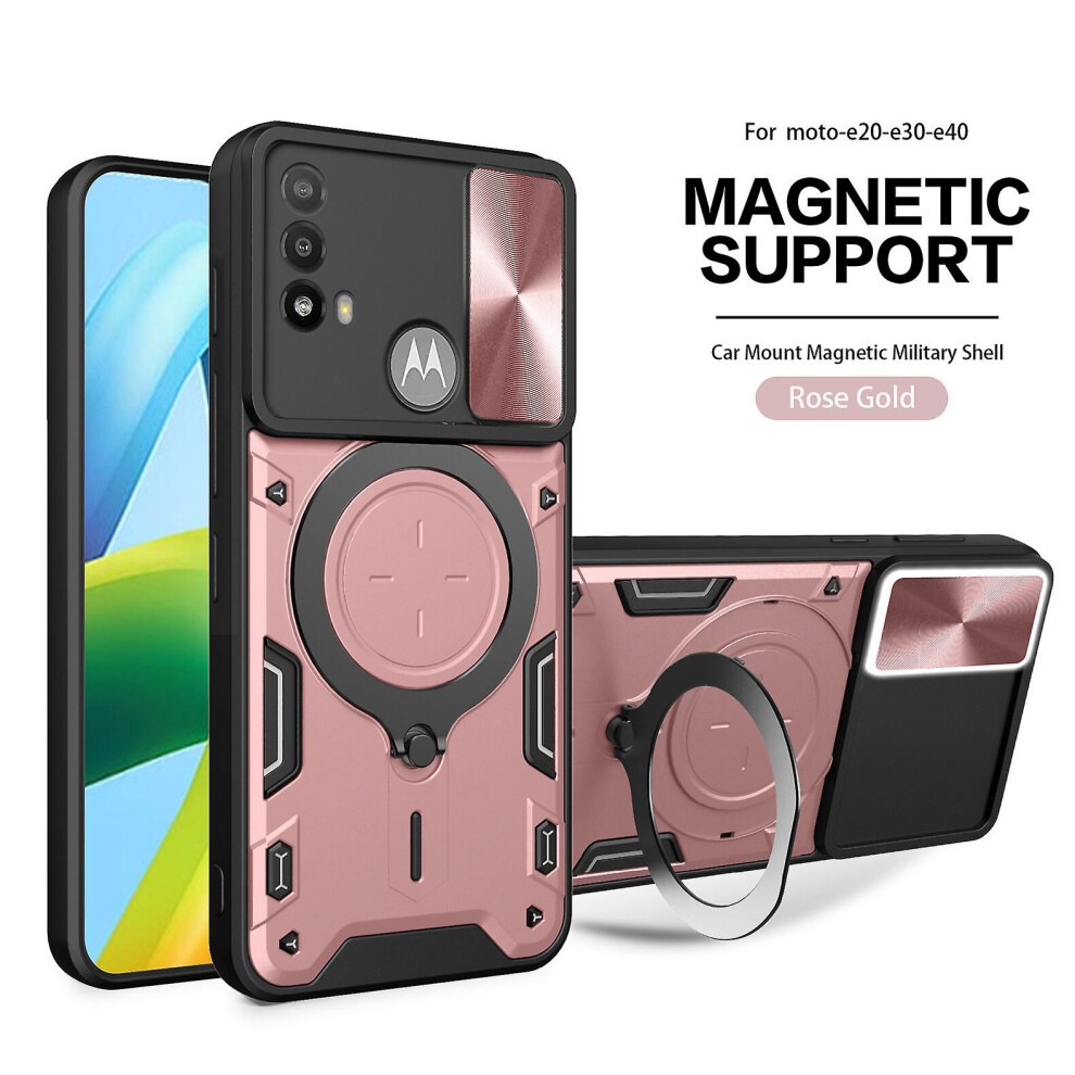 Magnetic Phone Case Compatible Moto E20 /E30 /E40, Slide Camera Lens Protection And Built In 360 Rotatable Ring Holder:rose Gold 3035171377849