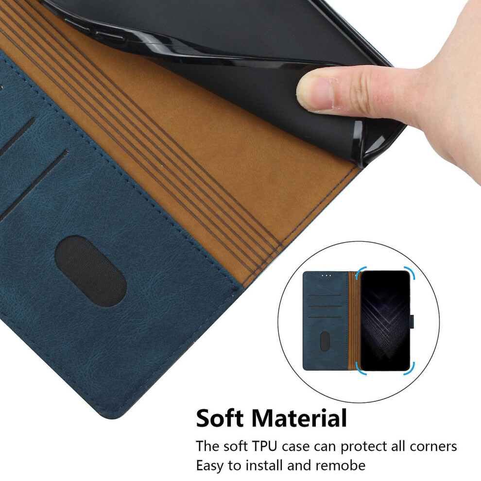 Leather Magnetic Clasp Case With Flip Wallet Stand Function Cover Compatible Samsung A70: Blue 6246460331795