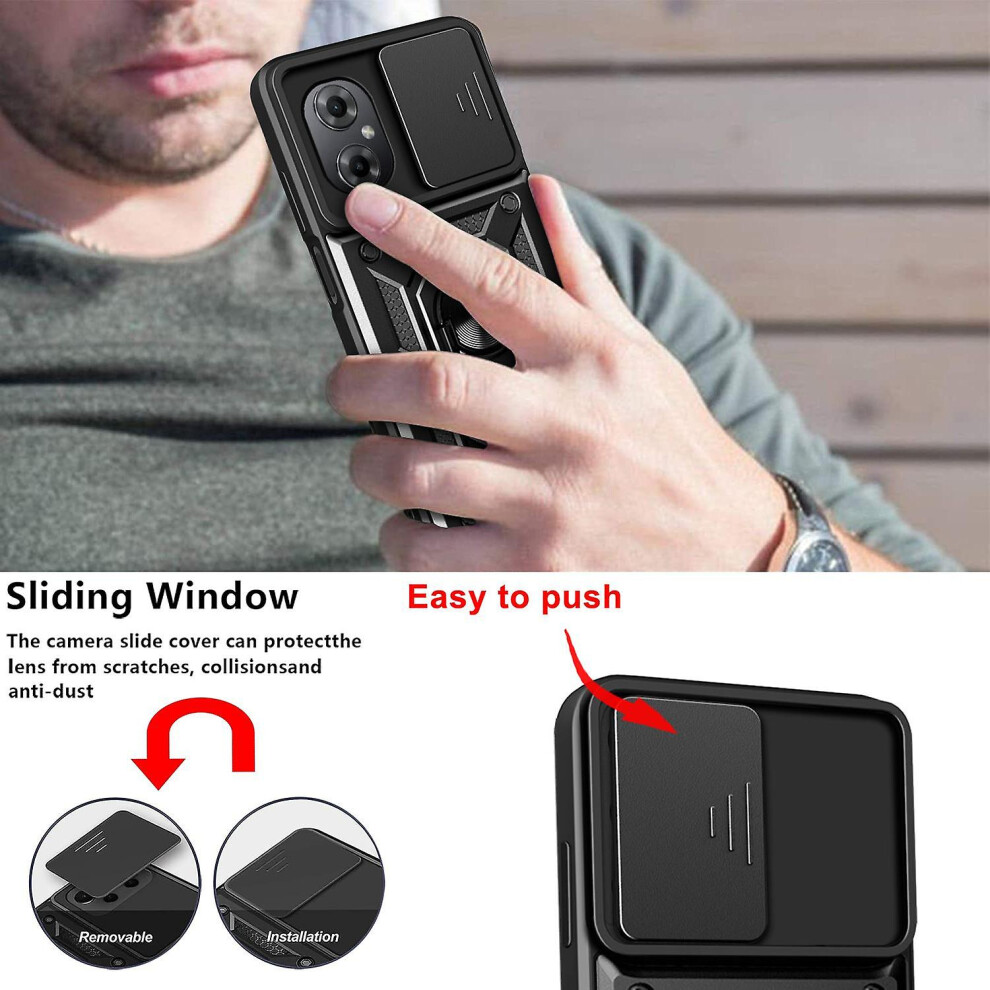 Magnetic Phone Case Compatible Xiaomi Poco M4 5G /M5 4G, Slide Camera Lens Protection And Built In 360 Rotatable Ring Holder: Gold 3585111394240
