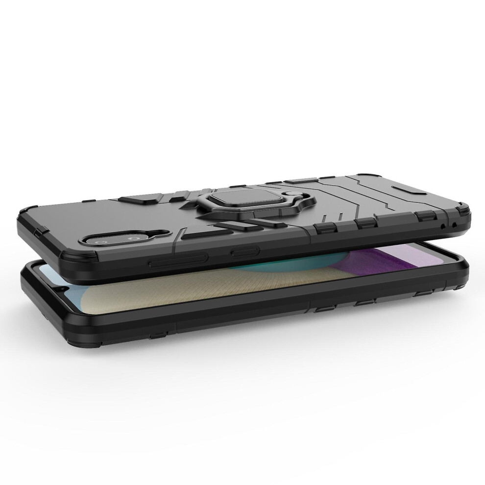 Shockproof Magnetic With Ring Stand Cover Case Compatible Samsung Galaxy A02 M02: Black 7306622294449