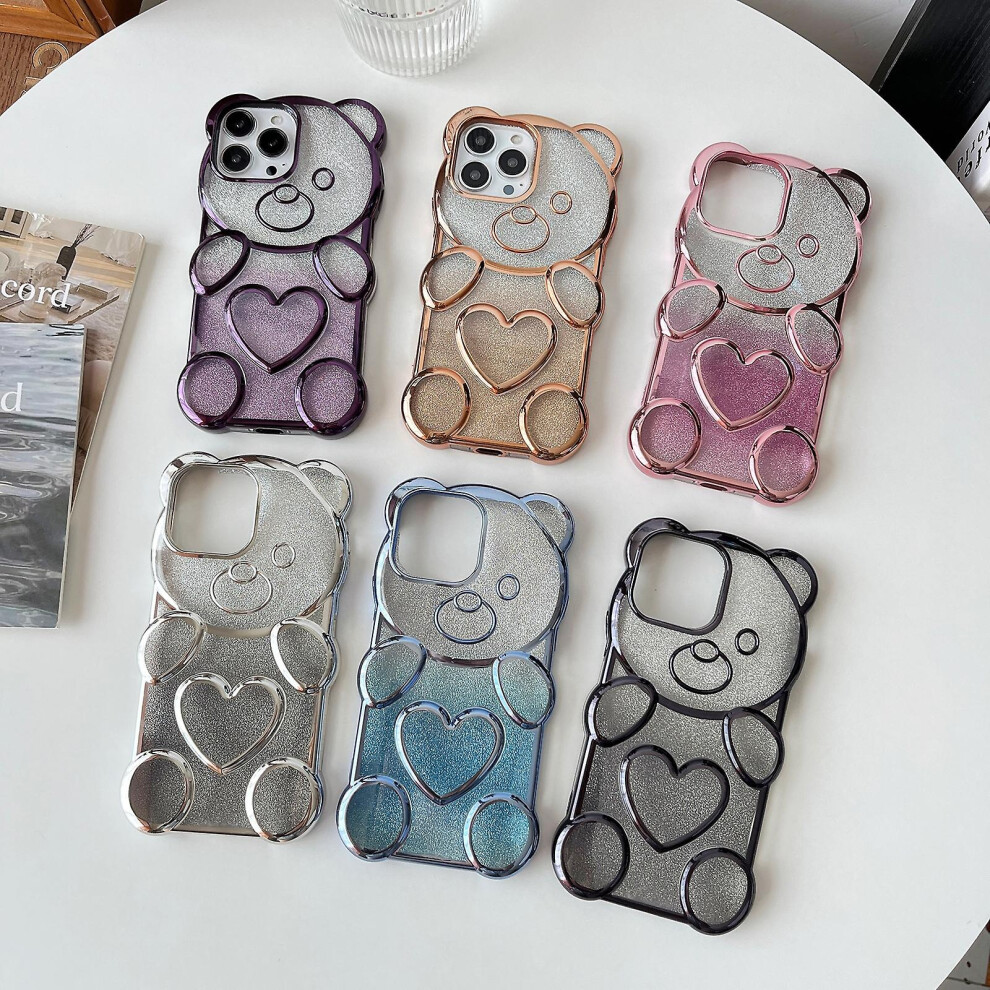 Compatible Iphone 15 Bear Shape Electroplated Tpu Phone Case With Gradient Glitter Paper: Purple 3748264226213