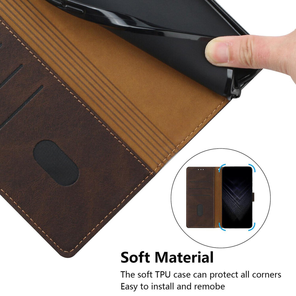 Leather Magnetic Clasp Case With Flip Wallet Stand Function Cover Compatible Samsung S20plus: Brown 3592637369935