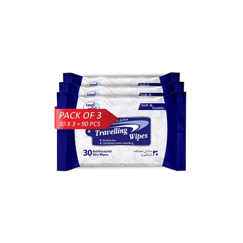 Blue Cool & Cool Travelling Wipes 30 Sheets | Hygiene Wipes, Refreshing Wipes, Antibacterial Wipes - (Pack Of 3)