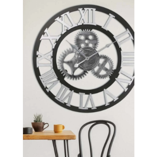 60CM silver Skeleton Roman Numerals Wall Clock - 2