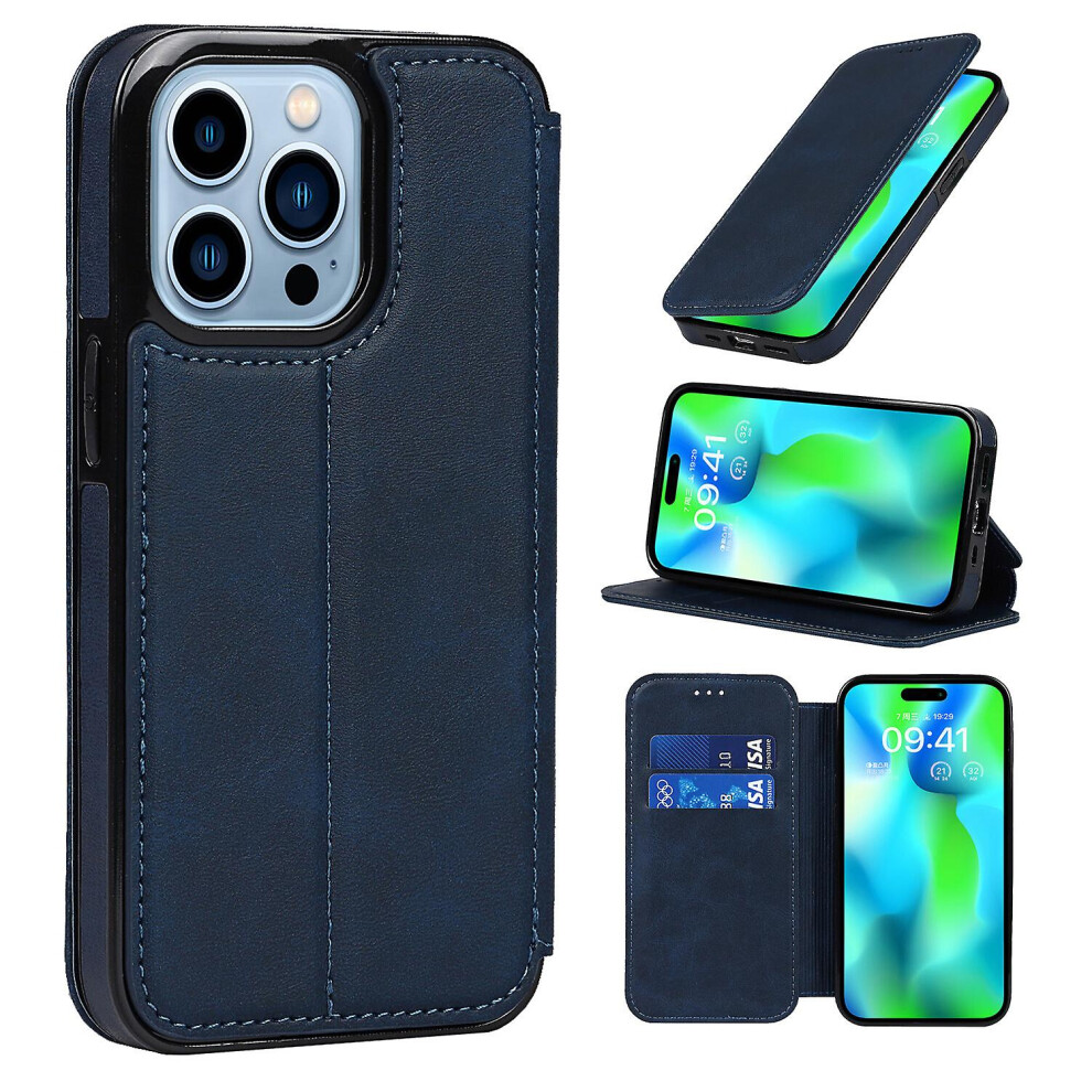 Iphone 14 Pro Case Leather Wallet Flip Phone Case: Blue 8291303215877