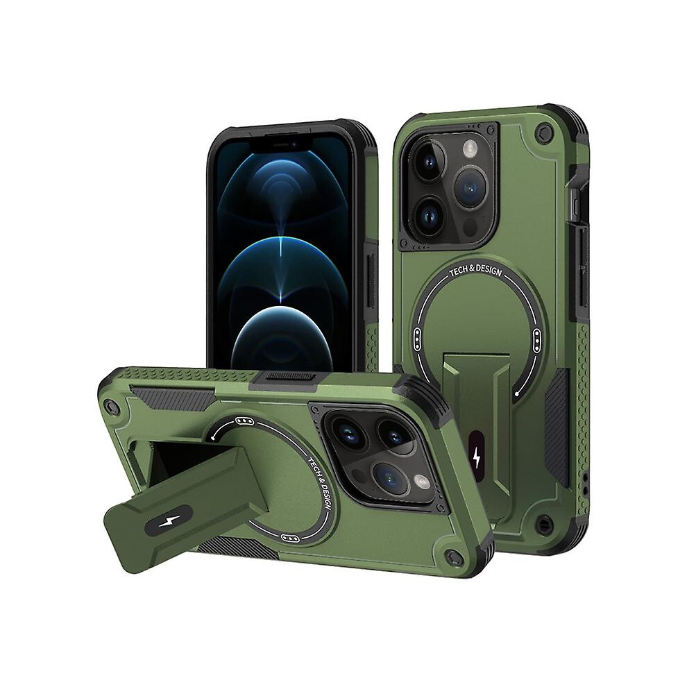 Compatible Iphone 14 Magsafe Holder Armor Pc Hybrid Tpu Phone Case:army Green 8291303216201
