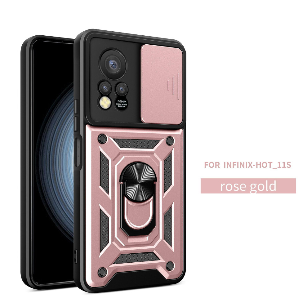 Magnetic Phone Case Compatible Infinix Hot 11S Nfc, Slide Camera Lens Protection And Built In 360 Rotatable Ring Holder:rose Gold 8291303216072
