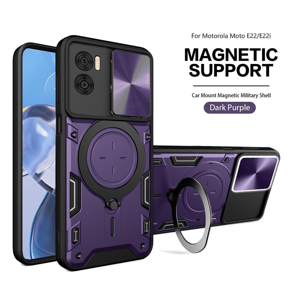 Magnetic Phone Case Compatible Moto E22 4G /E22i 4G, Slide Camera Lens Protection And Built In 360 Rotatable Ring Holder: Purple 3468205152219