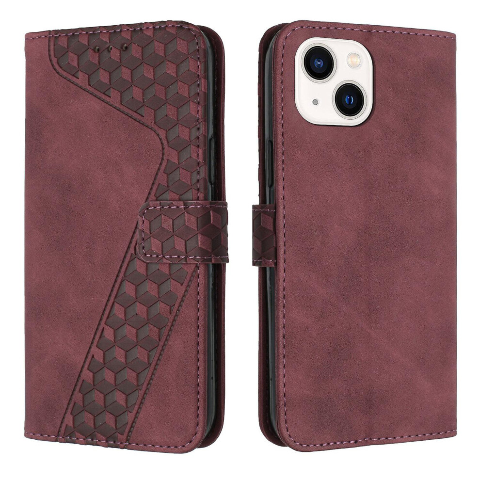 Iphone13 Mini Case, Pu Leather Flip Cover Magnetic Clasp Design Wallet Card Slots Stand Case: Red 8291303215853