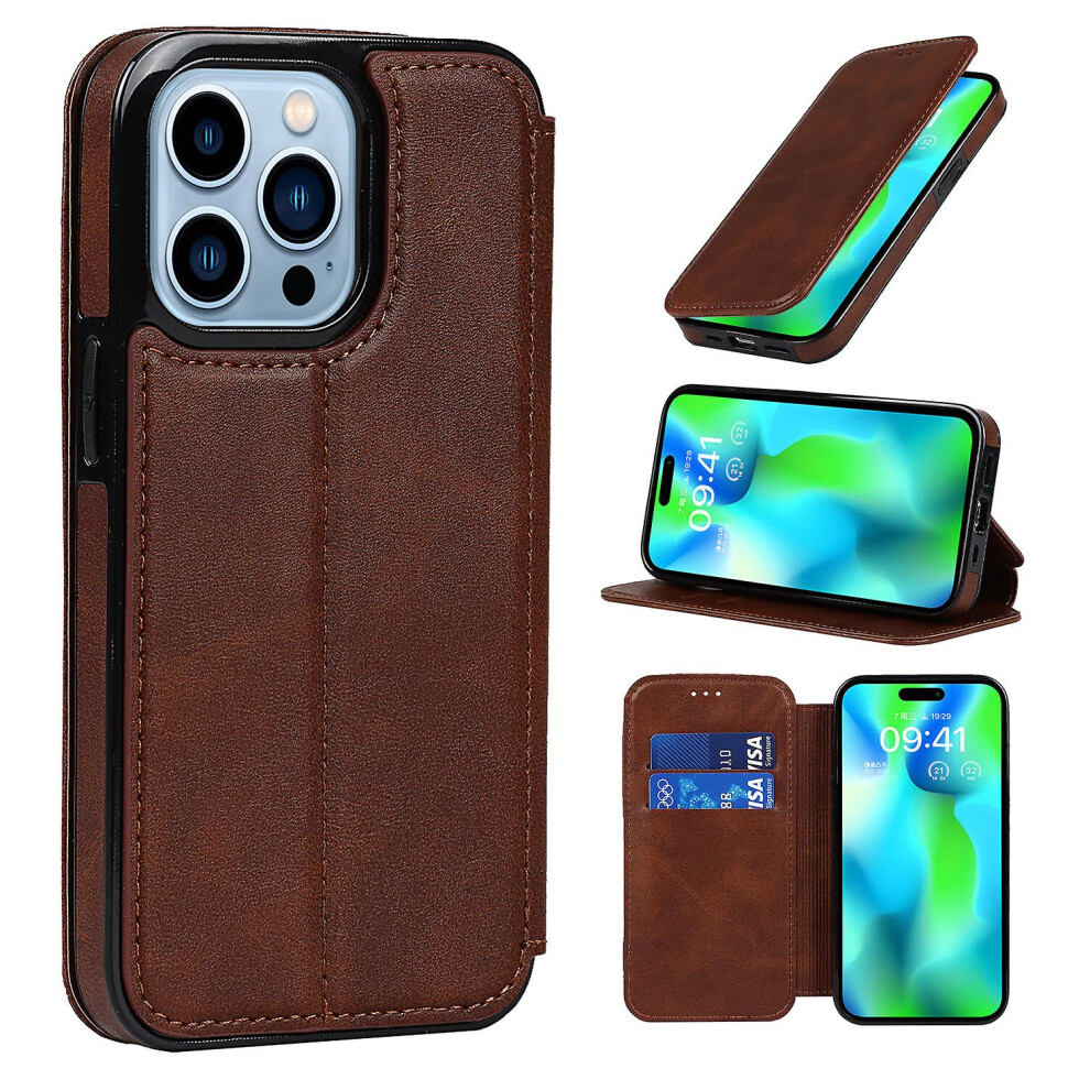 Iphone 14 Pro Case Leather Wallet Flip Phone Case: Brown 8291303215884
