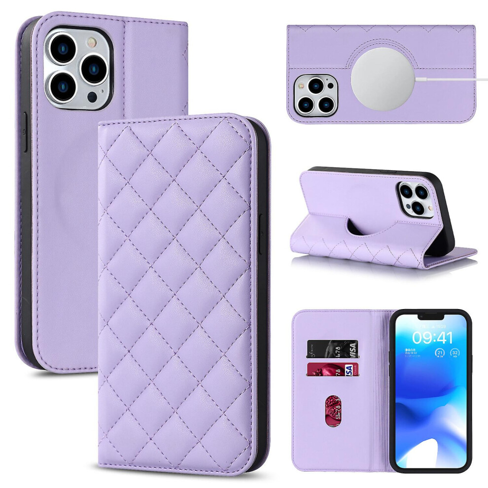Compatible Iphone 13 Pro Max Case Leather Wallet Flip Phone Case With Magsafe: Purple 4106343414880