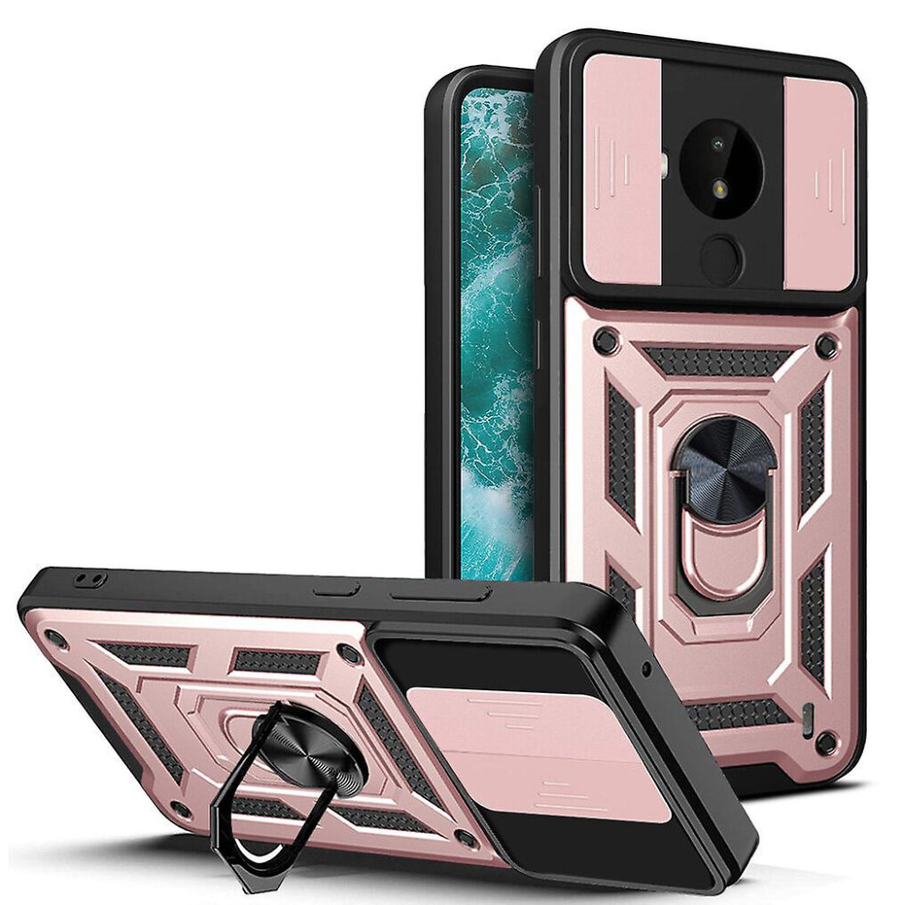 Magnetic Phone Case Compatible Nokia X100, Slide Camera Lens Protection And Built In 360 Rotatable Ring Holder:rose Gold 8224430420845