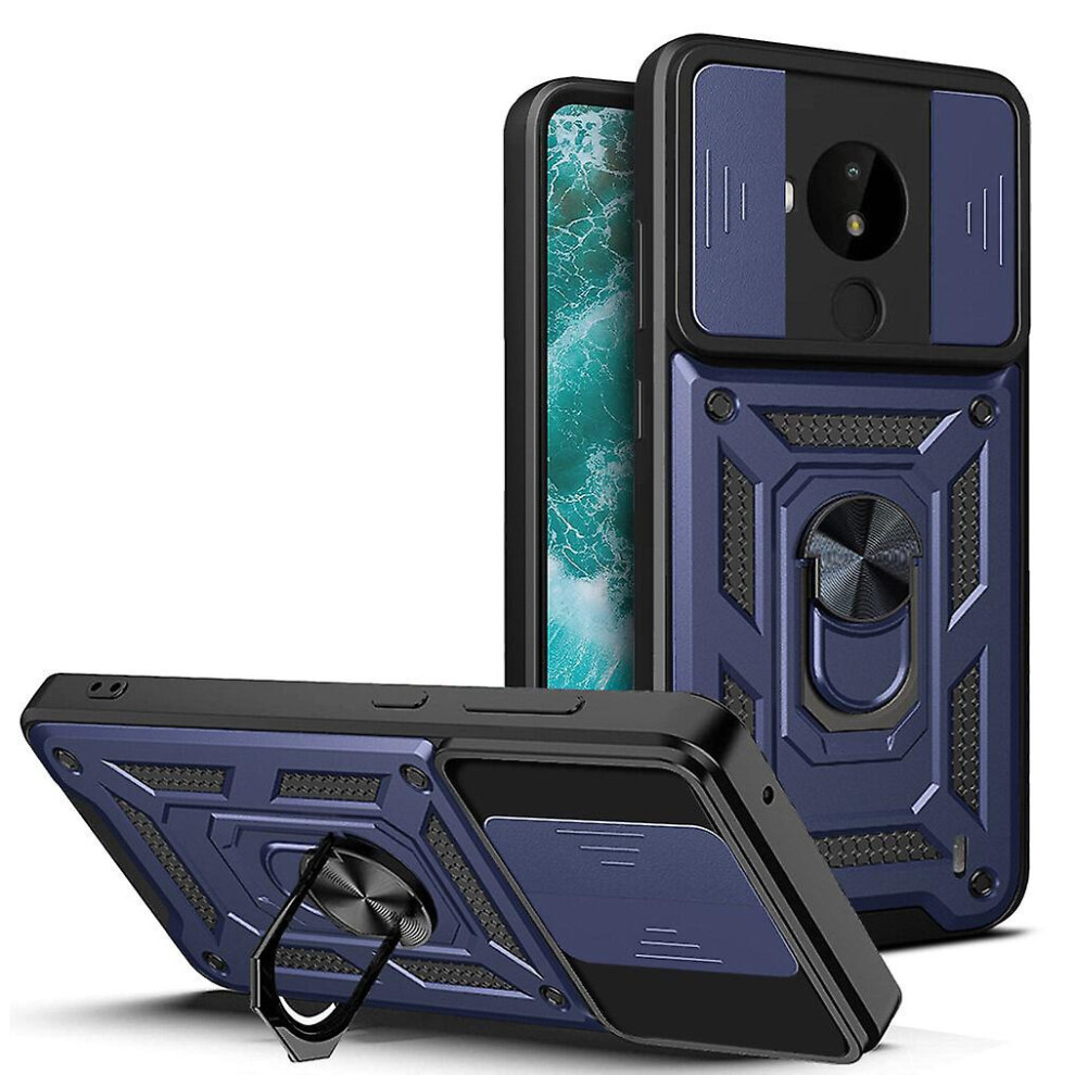 Magnetic Phone Case Compatible Nokia X100, Slide Camera Lens Protection And Built In 360 Rotatable Ring Holder: Blue 8224430420807