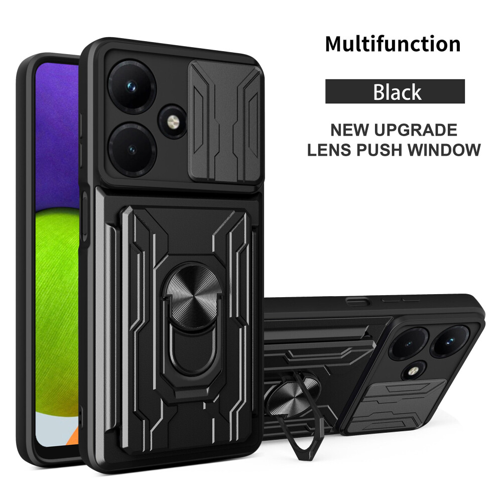 Magnetic Phone Case Compatible Infinix Hot 30I Slide Camera Lens Protection And Built In 360 Rotatable Ring Holder: Black 8337038350626
