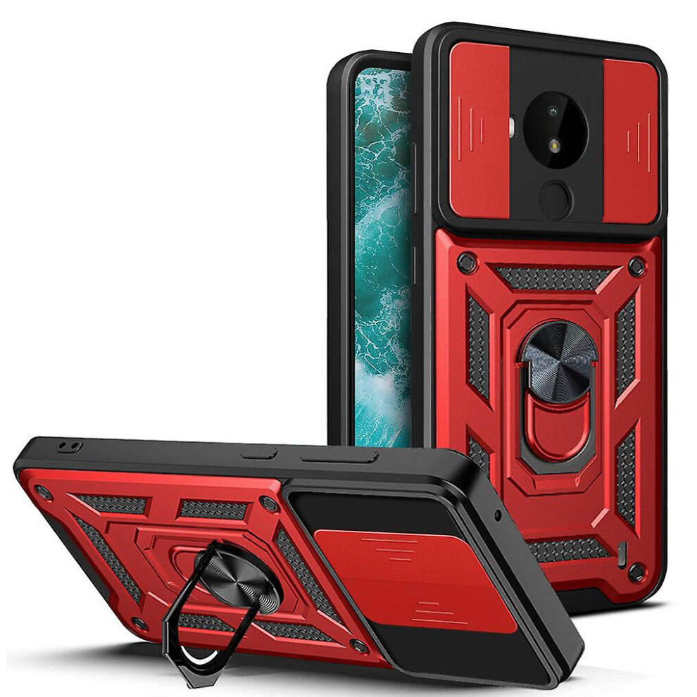Magnetic Phone Case Compatible Nokia X100, Slide Camera Lens Protection And Built In 360 Rotatable Ring Holder: Red 8224430420838