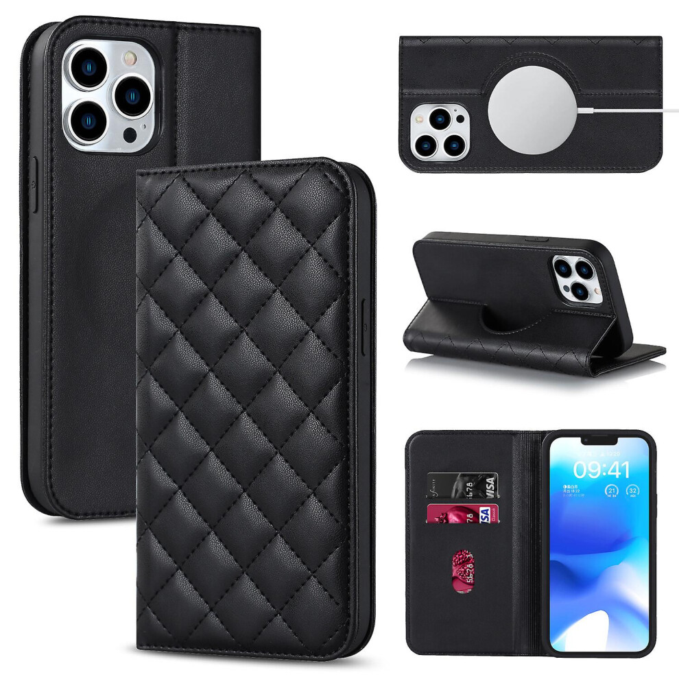 Compatible Iphone 13 Pro Max Case Leather Wallet Flip Phone Case With Magsafe: Black 4106343414842