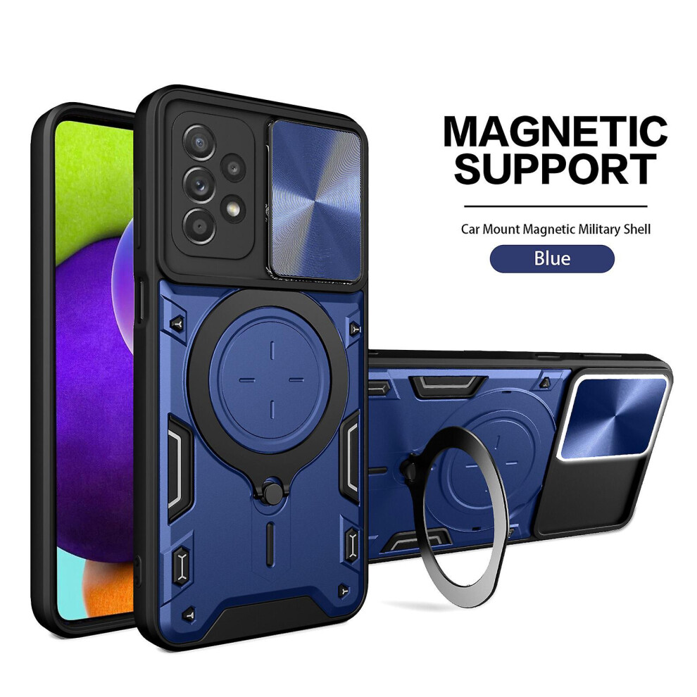 Magnetic Phone Case Compatible Samsung A03 164, Slide Camera Lens Protection And Built In 360 Rotatable Ring Holder:samsung A03 164- Blue 8224430420944