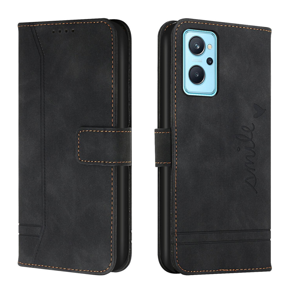 Leather Magnetic Closure Case With Flip Wallet Stand Function Cover Compatible Oppo Realme 9I: Black 8337038350480
