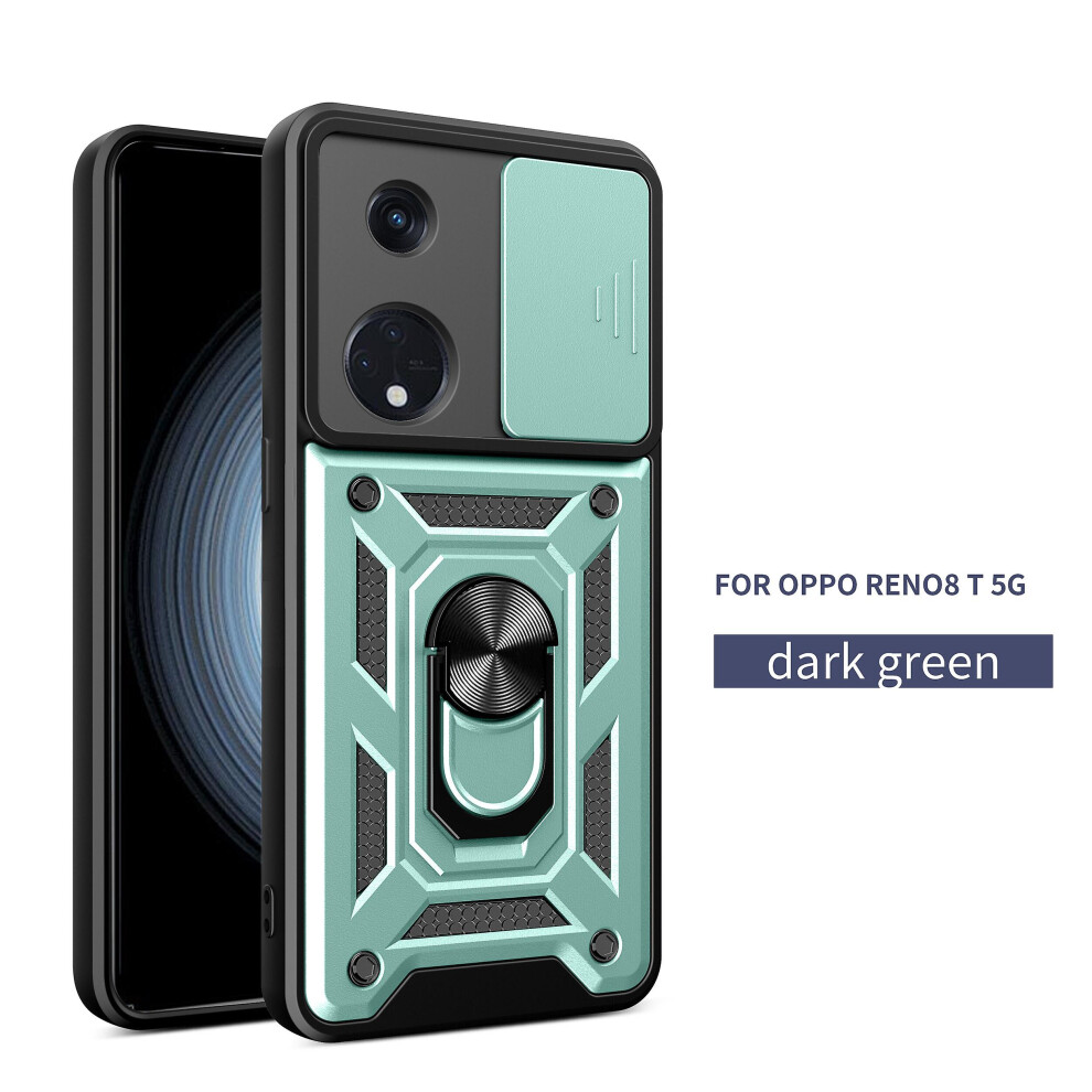 Magnetic Phone Case Compatible Oppo Reno 8T 5G, Slide Camera Lens Protection And Built In 360 Rotatable Ring Holder: Green 3662543126813