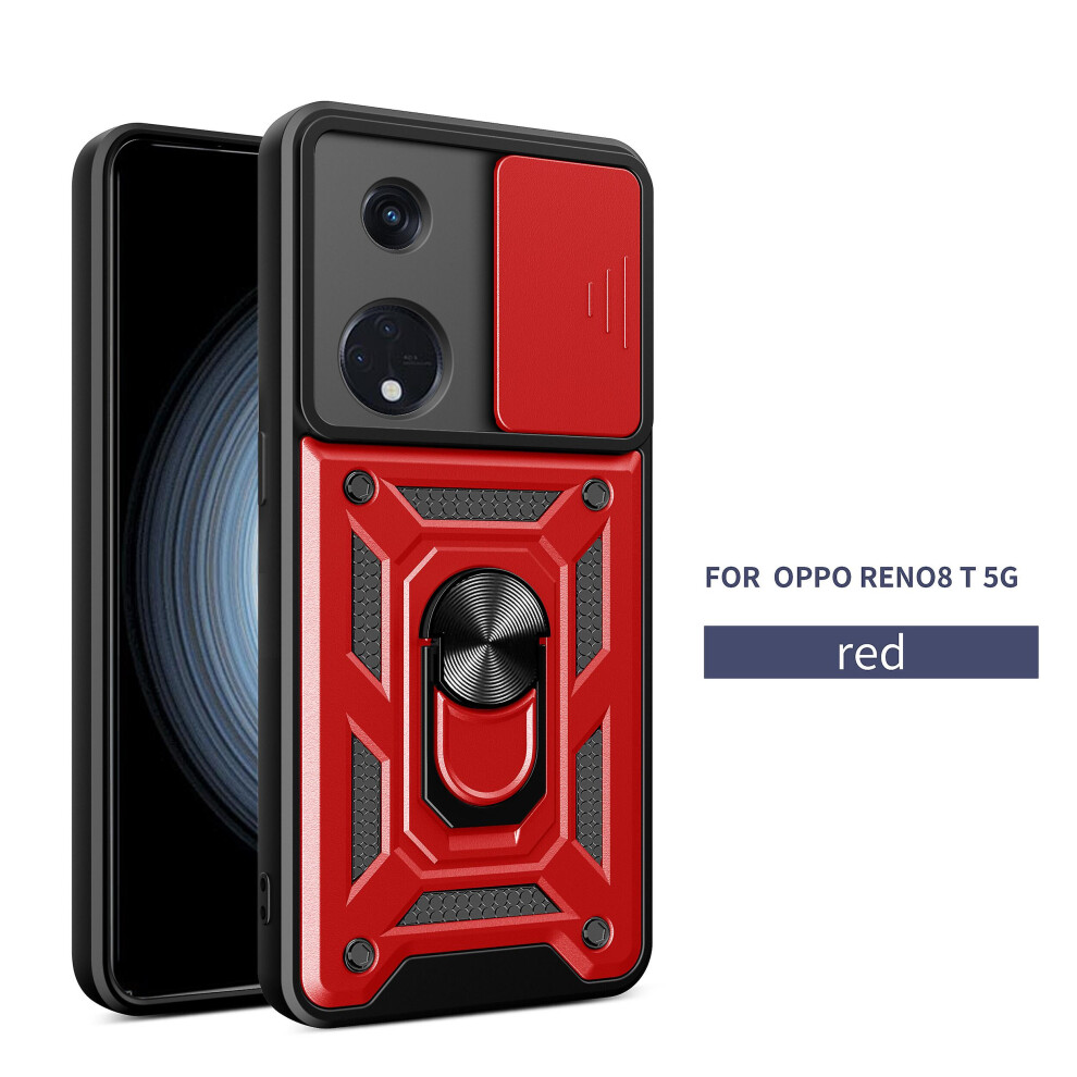 Magnetic Phone Case Compatible Oppo Reno 8T 5G, Slide Camera Lens Protection And Built In 360 Rotatable Ring Holder: Red 3662543126820