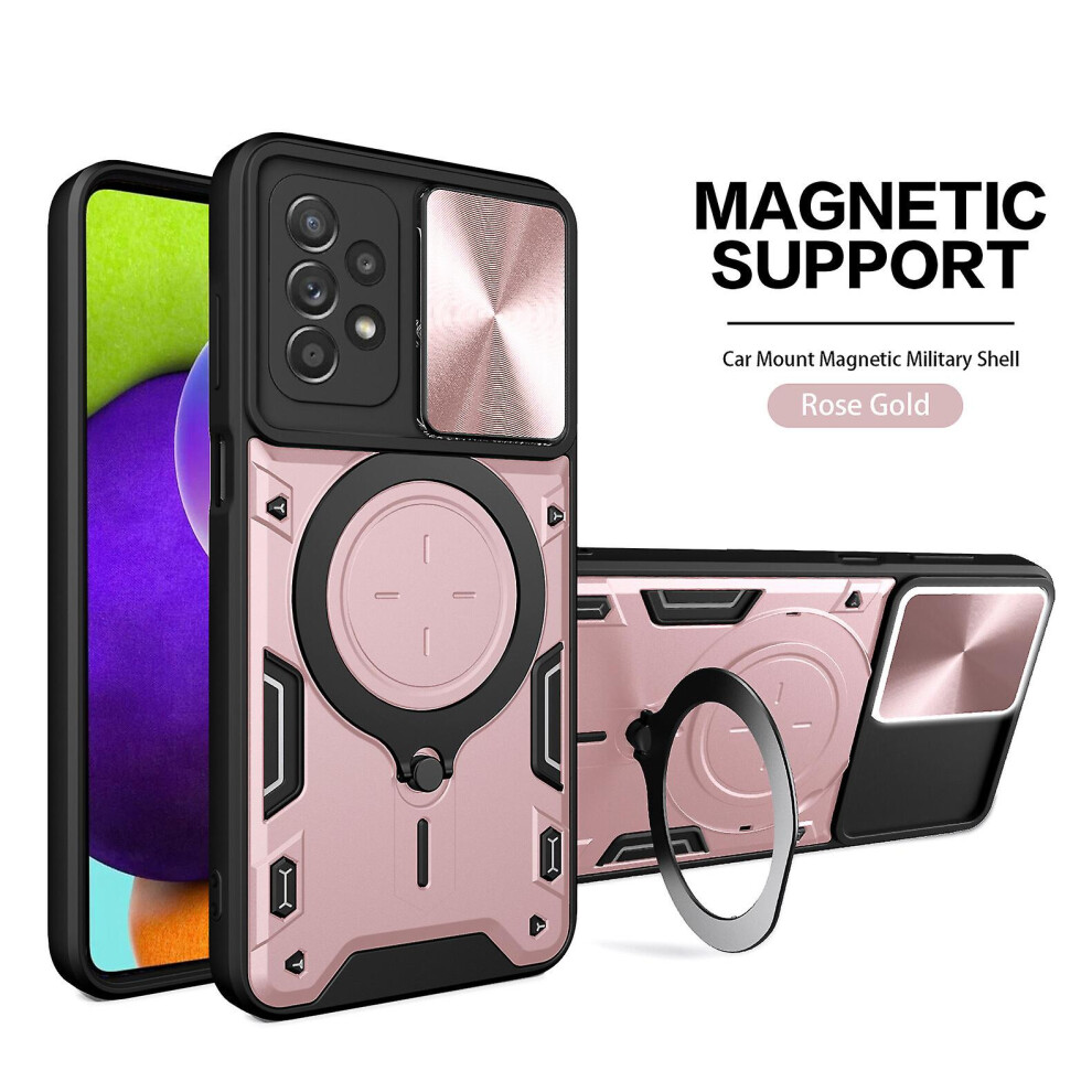 Magnetic Phone Case Compatible Samsung A03 164, Slide Camera Lens Protection And Built In 360 Rotatable Ring Holder:samsung A54 5G-Rose Gold 8224430421019