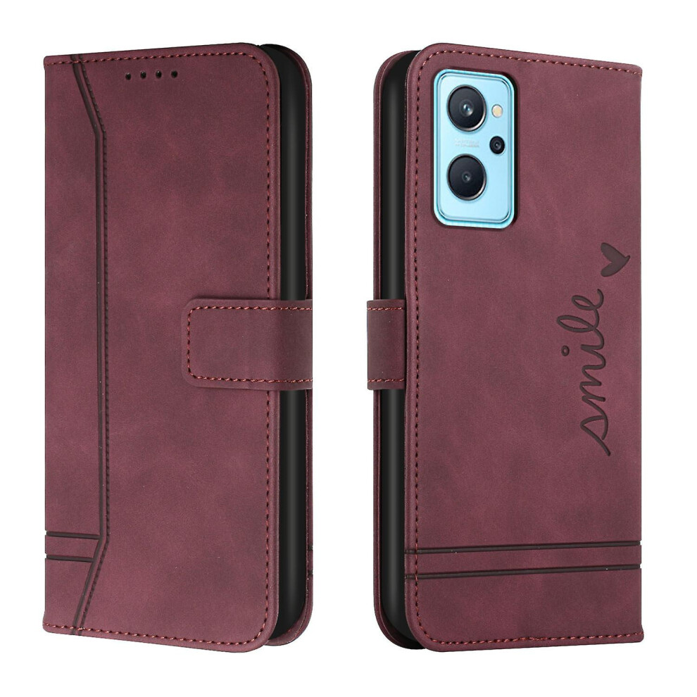 Leather Magnetic Closure Case With Flip Wallet Stand Function Cover Compatible Oppo Realme 9I: Red 8337038350527