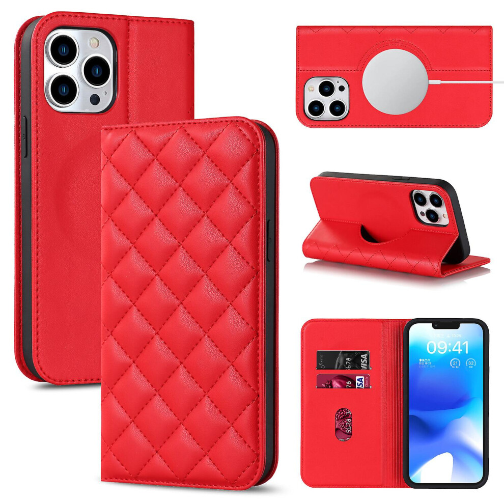 Compatible Iphone 13 Pro Max Case Leather Wallet Flip Phone Case With Magsafe: Red 4553314204450