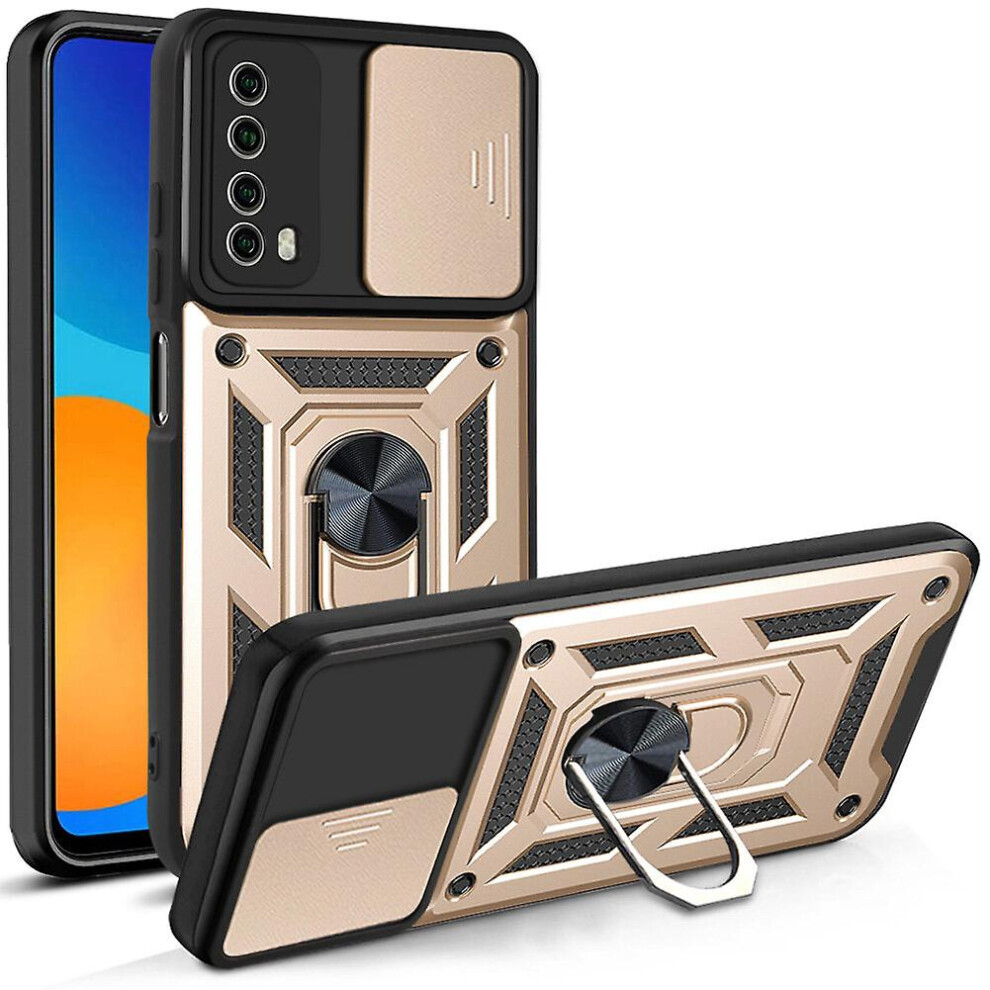 Magnetic Phone Case Compatible Huawei P Smart 2021 /Y7a, Slide Camera Lens Protection And Built In 360 Rotatable Ring Holder: Gold 5726356167970