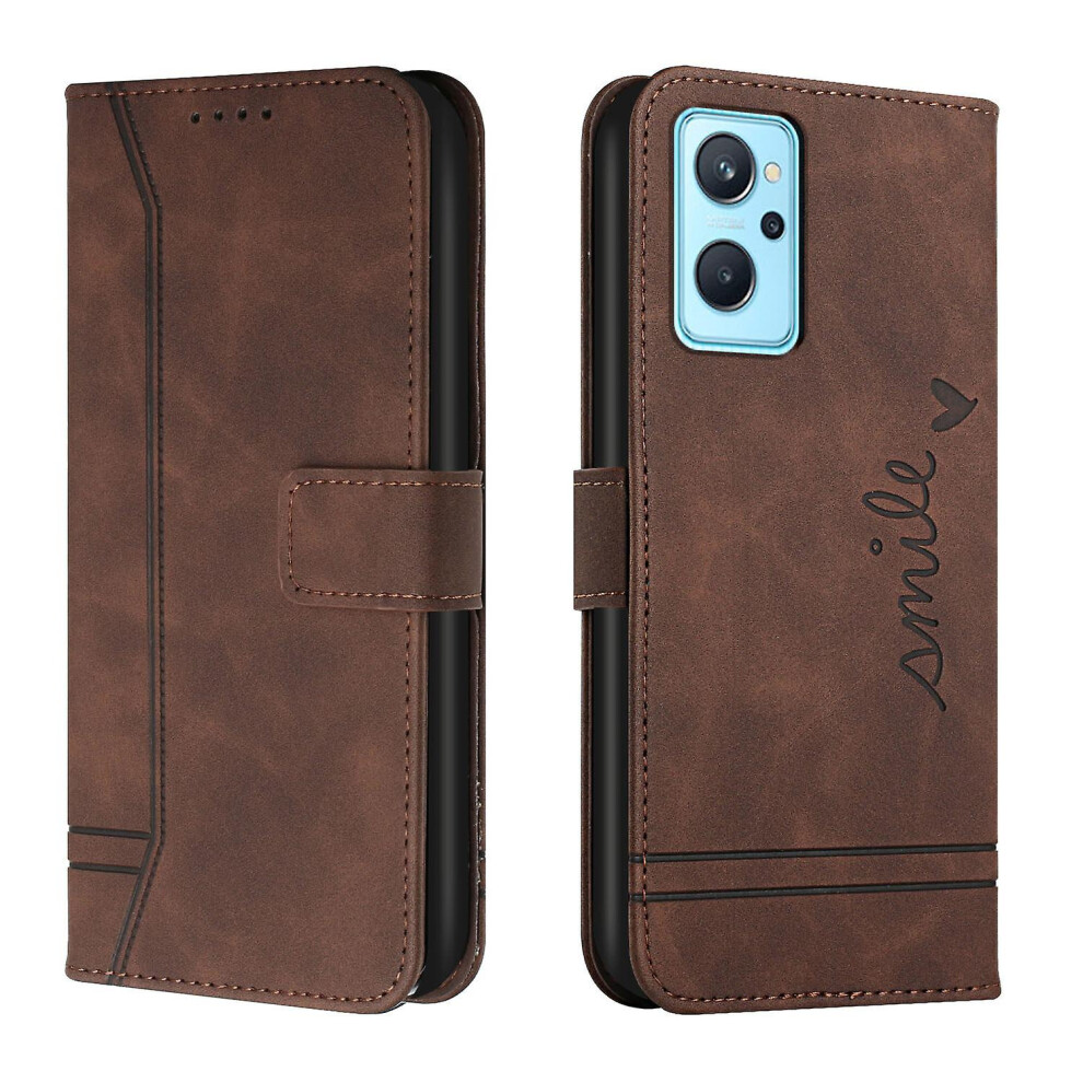 Leather Magnetic Closure Case With Flip Wallet Stand Function Cover Compatible Oppo Realme 9I: Brown 8337038350503