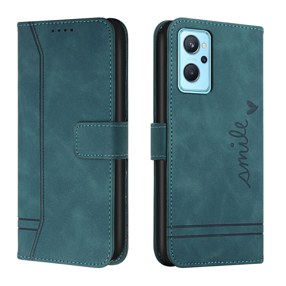 Leather Magnetic Closure Case With Flip Wallet Stand Function Cover Compatible Oppo Realme 9I: Green 8337038350510