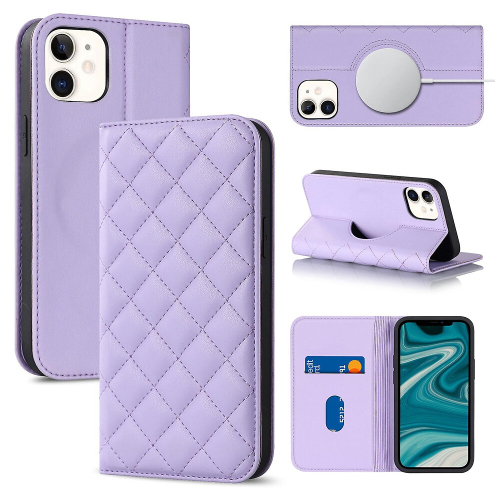 Compatible Iphone 12 Case Leather Wallet Flip Phone Case With Magsafe: Purple 3333213184289