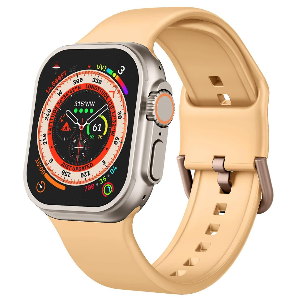 Compatible Apple Watch Series 8 45Mm Pin Buckle Silicone Watch Band:light Orange 5492993206494