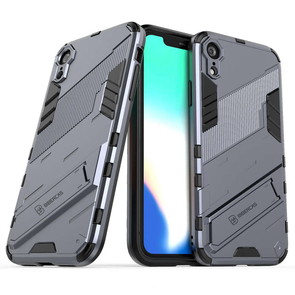 Slim Case Compatible Iphone Xr Shockproof Dual-Layer Stand Cover: Grey 5207287341580