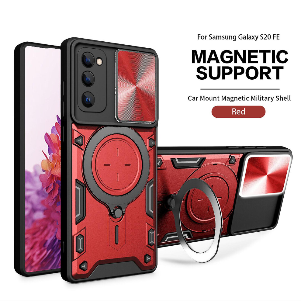 Magnetic Phone Case Compatible Samsung S20 Fe, Slide Camera Lens Protection And Built In 360 Rotatable Ring Holder: Red 5207287341764
