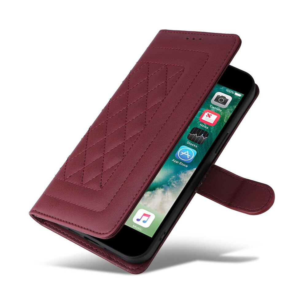Compatible Iphone 8 Plus / 7 Plus Diamond Lattice Leather Flip Phone Case:wine Red 5484829341905