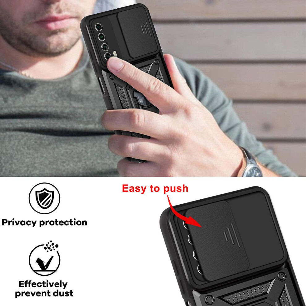 Magnetic Phone Case Compatible Huawei P Smart 2021 /Y7a, Slide Camera Lens Protection And Built In 360 Rotatable Ring Holder: Red 5726356167994