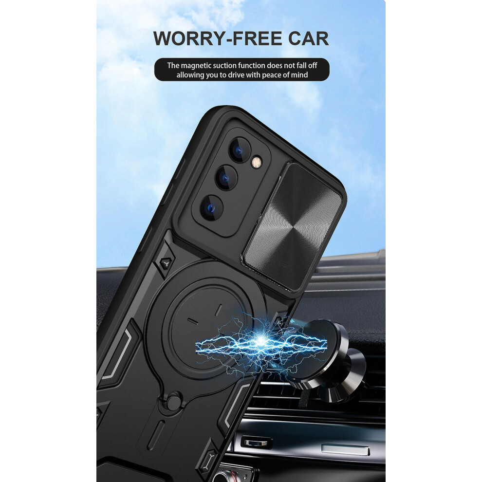 Magnetic Phone Case Compatible Samsung S20 Fe, Slide Camera Lens Protection And Built In 360 Rotatable Ring Holder: Black 5207287341733