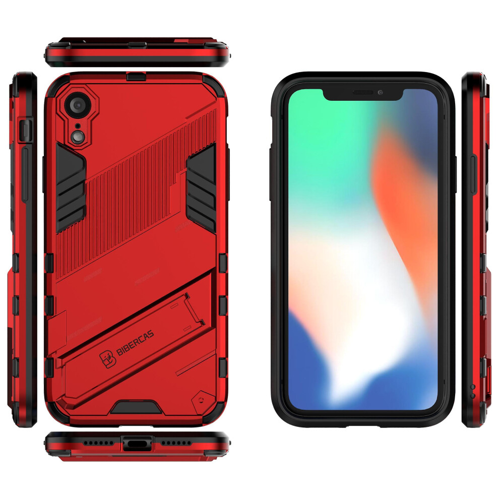 Slim Case Compatible Iphone Xr Shockproof Dual-Layer Stand Cover: Red 5207287341597