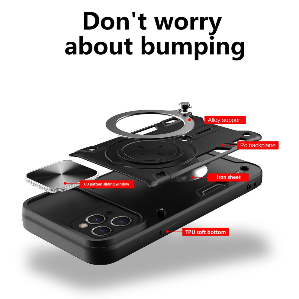 Magnetic Phone Case Compatible Iphone 11 Pro Max, Slide Camera Lens Protection And Built In 360 Rotatable Ring Holder:silvery 5207287341849