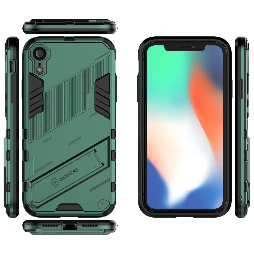 Slim Case Compatible Iphone Xr Shockproof Dual-Layer Stand Cover: Green 5207287341573