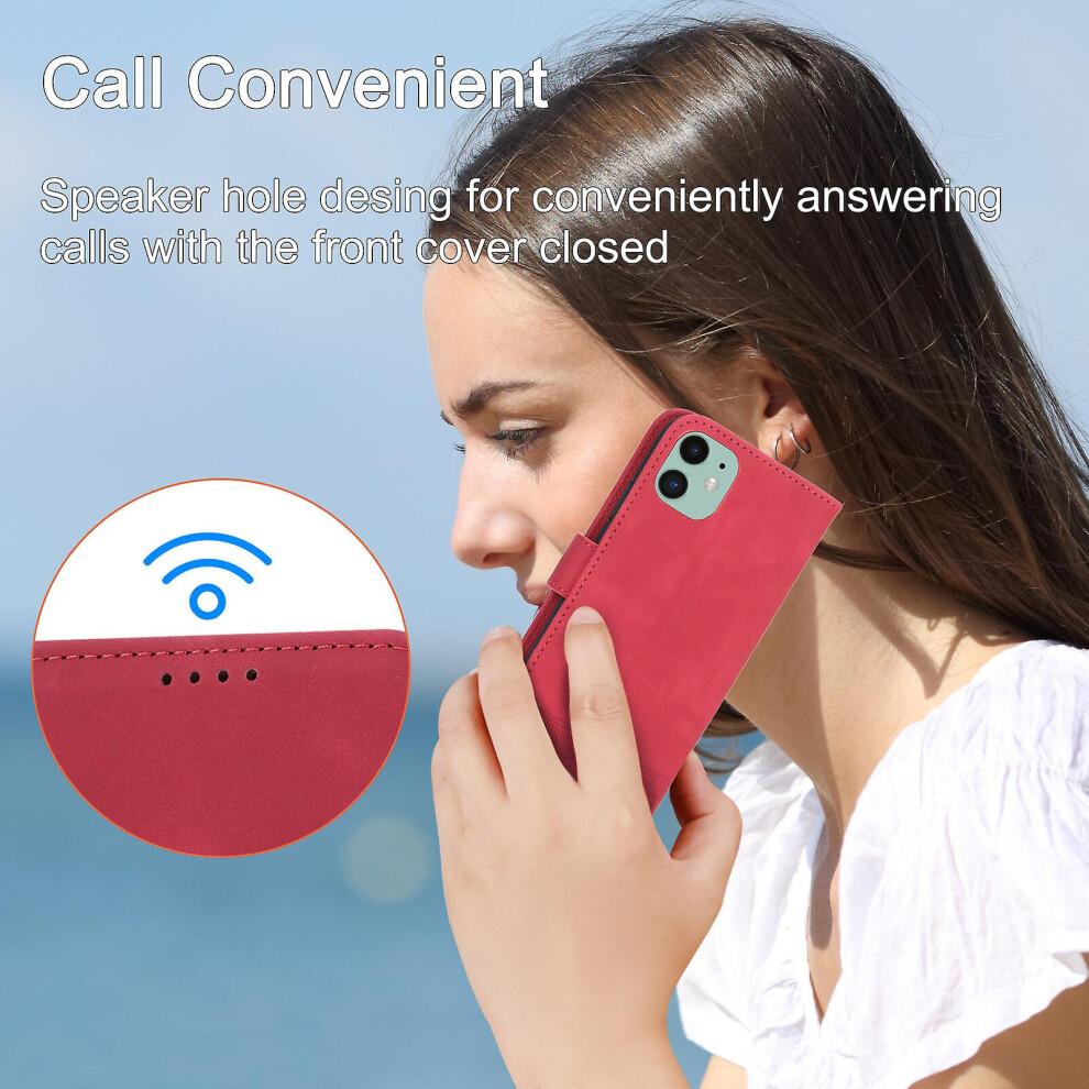 Compatible Iphone 11 Case, Leather Wallet Flip Case With Strap: Red 3598824159617