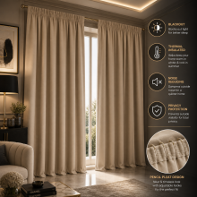 (46" x 54", Beige Pencil Pleat) Pencil Pleat Blackout Curtains For Bedroom Window