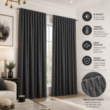 (66" x 54", Dark Grey Pencil Pleat) Pencil Pleat Blackout Curtains For Bedroom Window