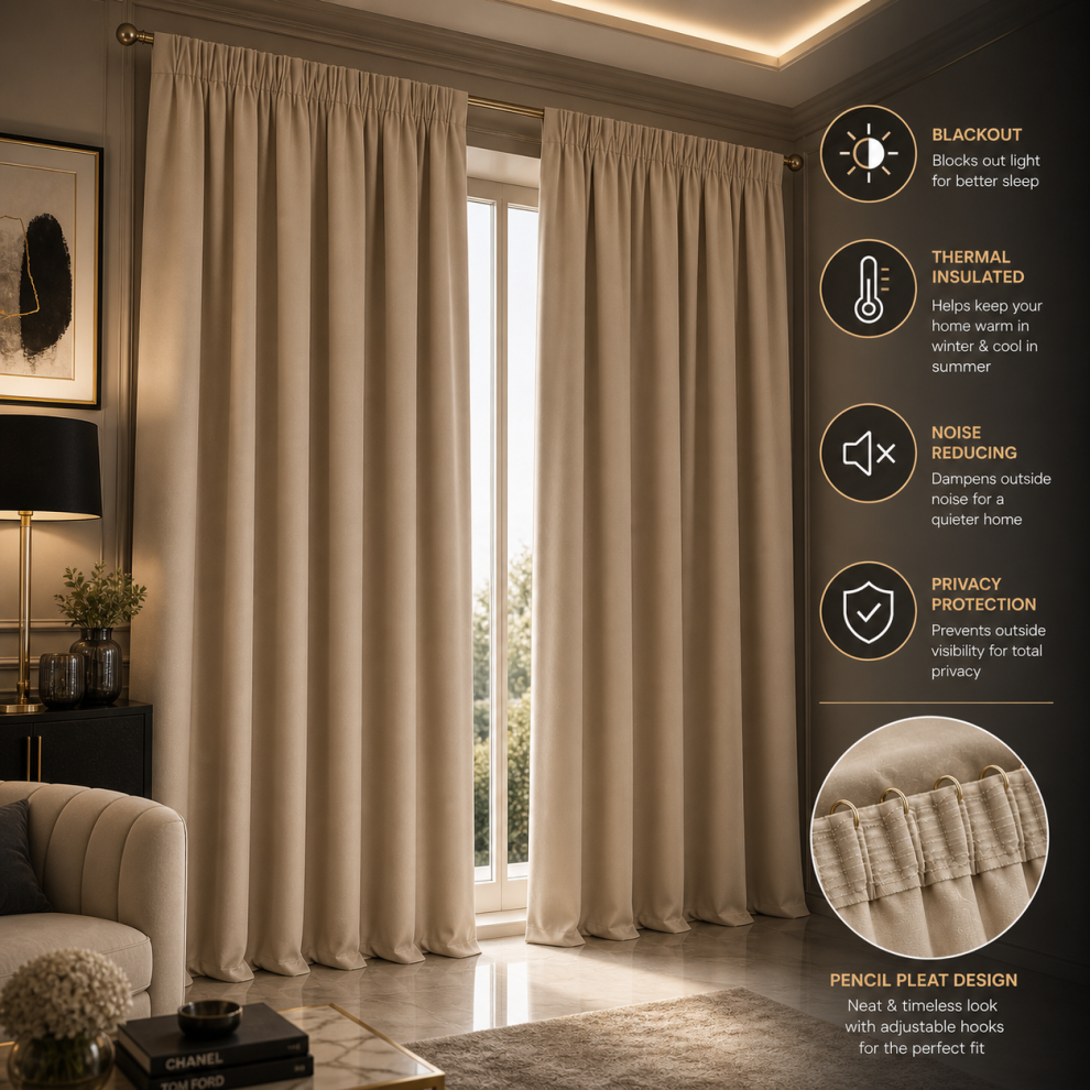 Imperial Rooms (66" X 54", Beige Pencil Pleat) Pencil Pleat Out Curtains For Bedroom Window Black