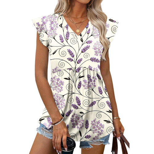 Women's  Blouses, with Ruffle Sleeves, Spring Elegant-Multi L 1