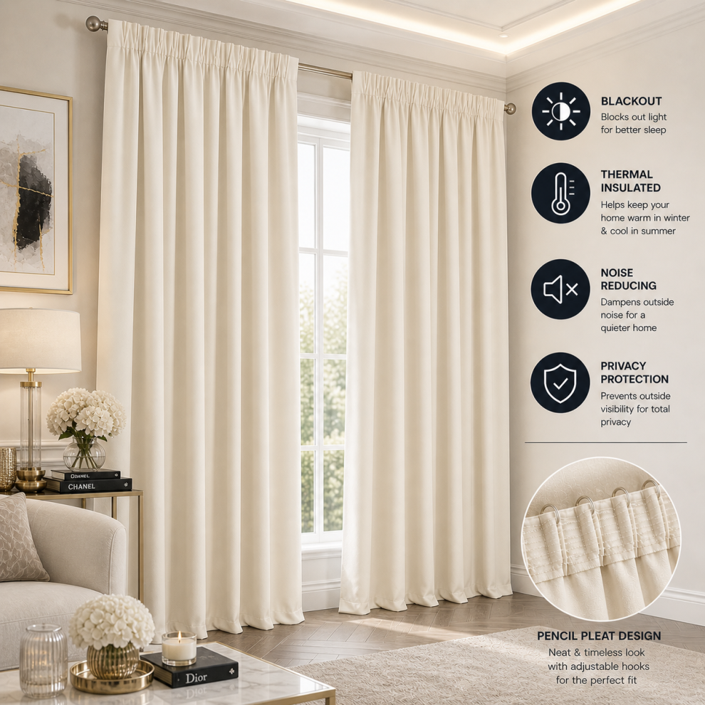 Imperial Rooms (66" X 72", Pencil Pleat) Pencil Pleat Blackout Curtains For Bedroom Window Cream
