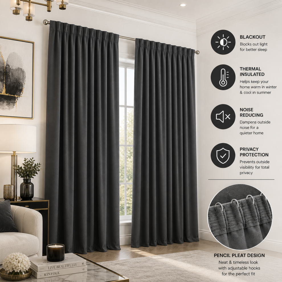 Imperial Rooms (66" X 72", Dark Pencil Pleat) Pencil Pleat Blackout Curtains For Bedroom Window Grey