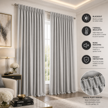 (90" x 72", Light Grey Pencil Pleat) Pencil Pleat Blackout Curtains For Bedroom Window