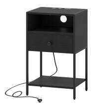 Mesita de noche con estación de carga, color negro, puertos USB y tipo C