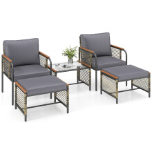 Conjunto de muebles de jardín de ratán con cojines y mesa, gris